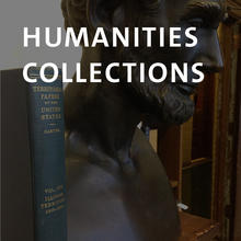 Humanities Collections, photograph of bust of Abraham Lincoln with volume of territorial papers 